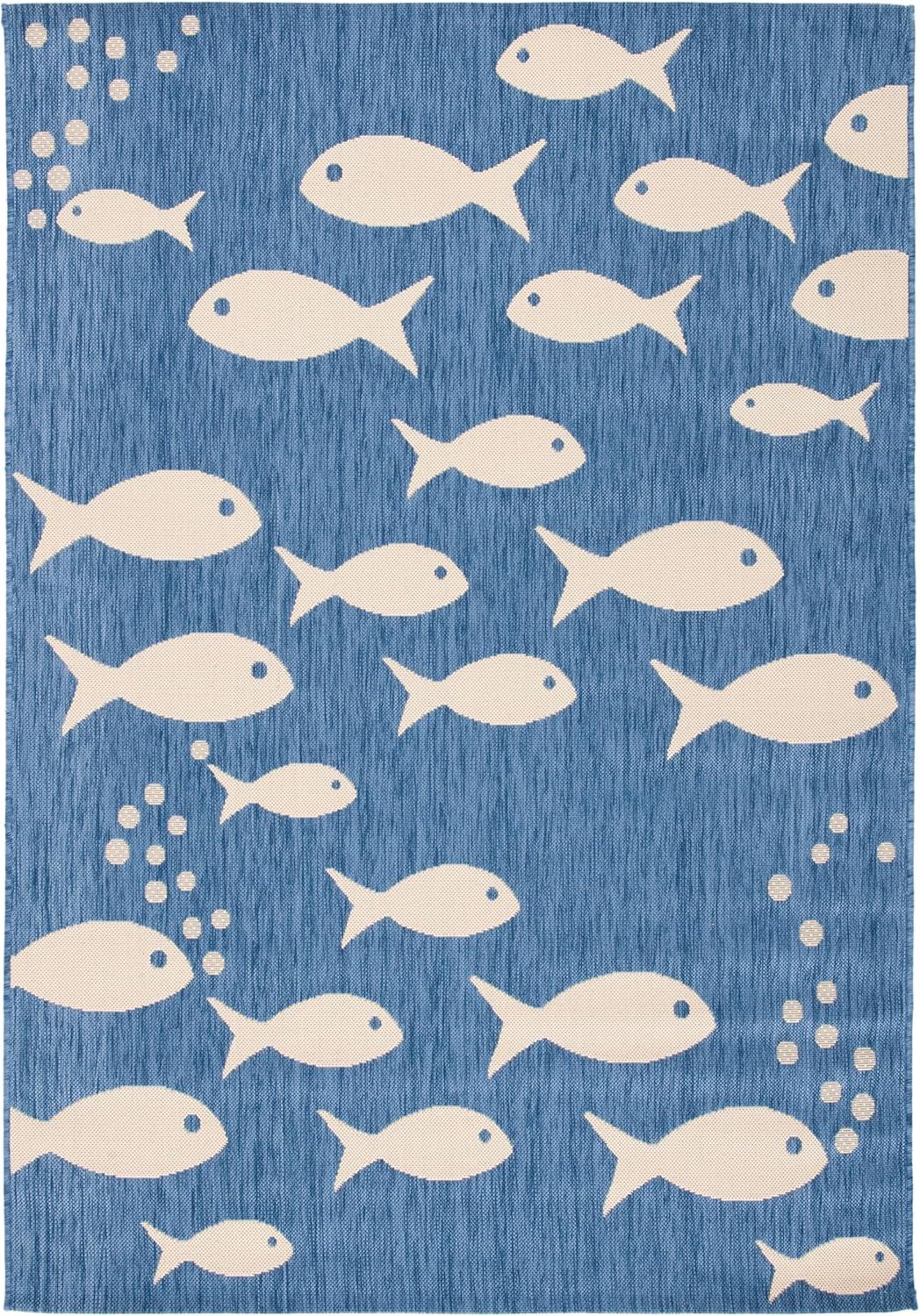 Courtyard CY6012 Power Loomed Indoor/Outdoor Area Rug - Blue/Beige - 6'7"x9'6" - Safavieh.