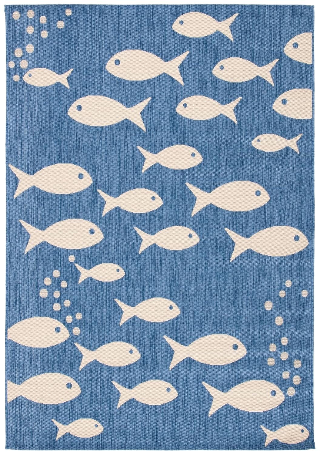 Courtyard CY6012 Power Loomed Indoor/Outdoor Area Rug - Blue/Beige - 6'7"x9'6" - Safavieh.