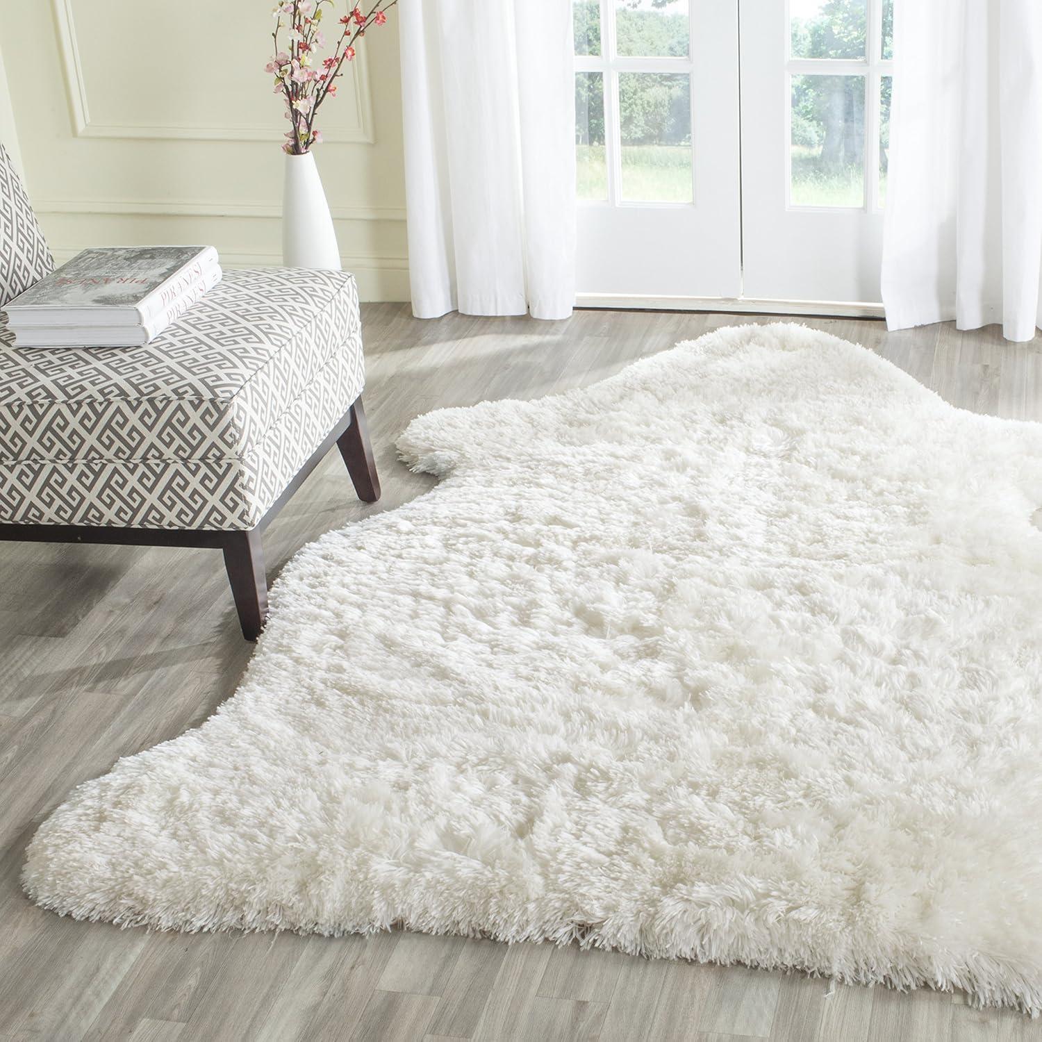 Ivory Luxe Handmade Tufted Round Shag Sheepskin Synthetic Rug