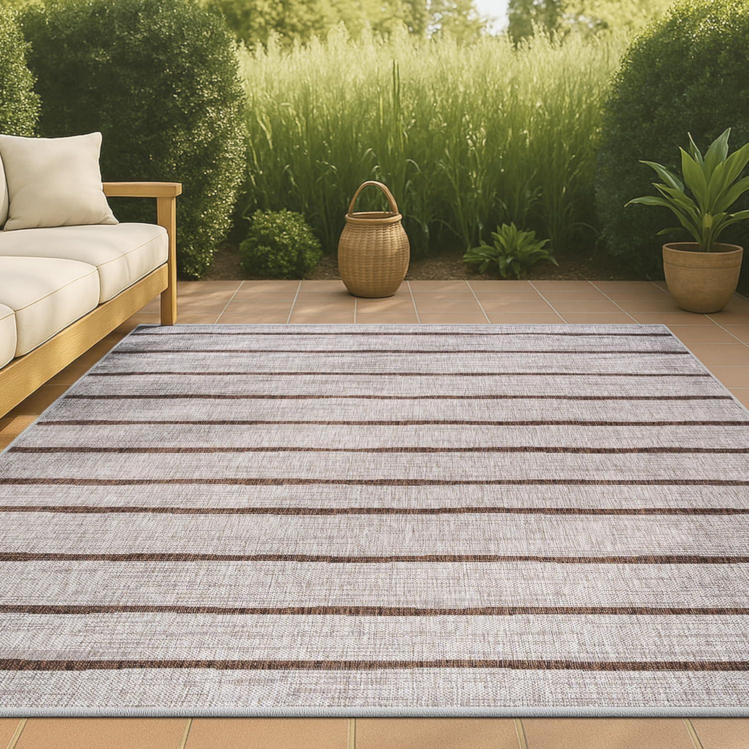 3'x5' Colonia Berber Stripe Indoor/Outdoor Area Rug, Beige/Brown - JONATHAN Y