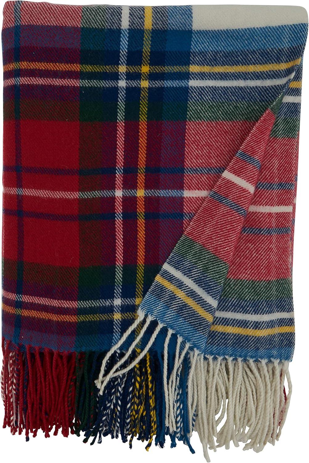 Multicolor Knitted Acrylic Plaid Throw Blanket 27" x 24.5"