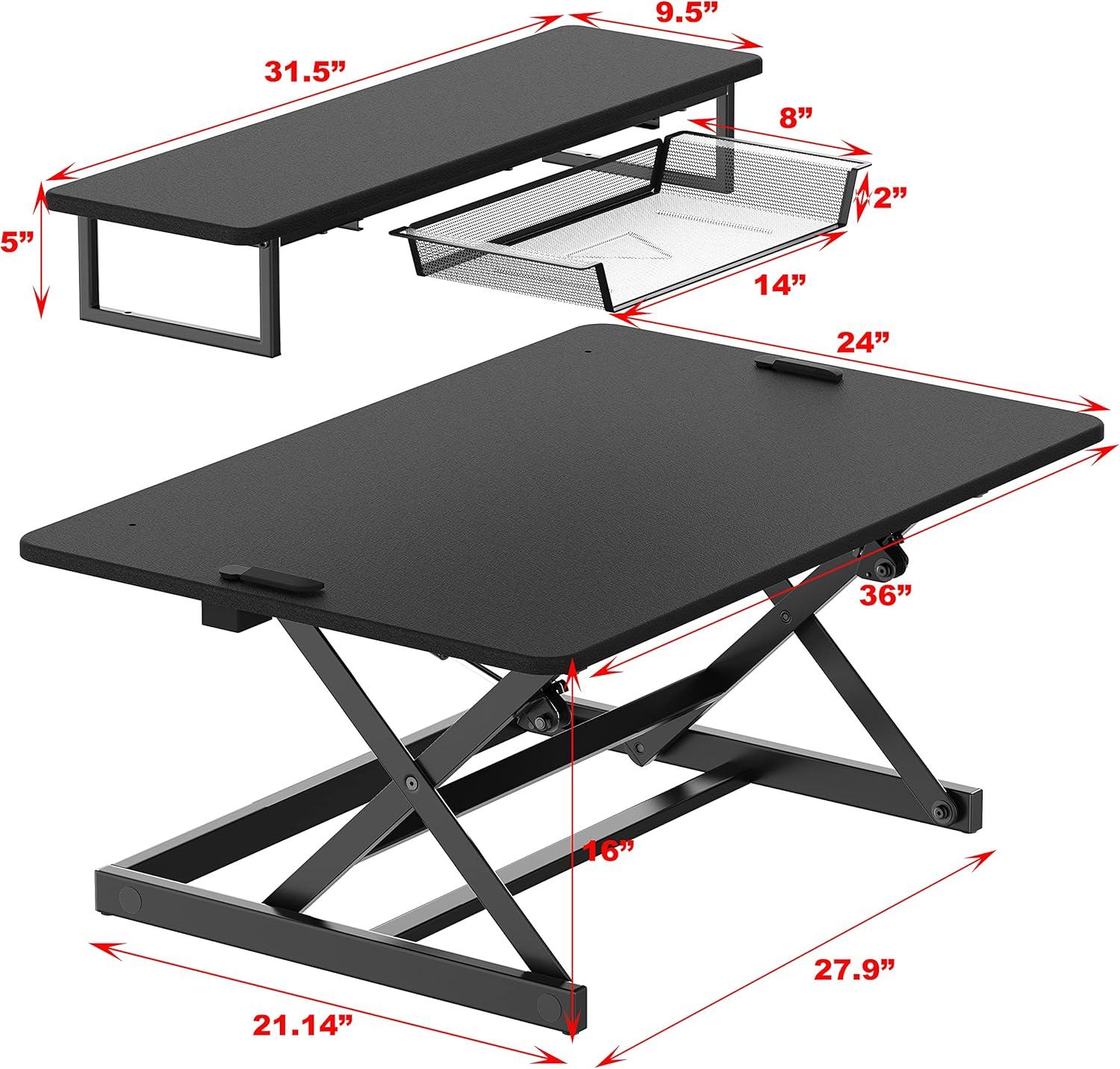 Black 36-Inch Height Adjustable Standing Desk Converter