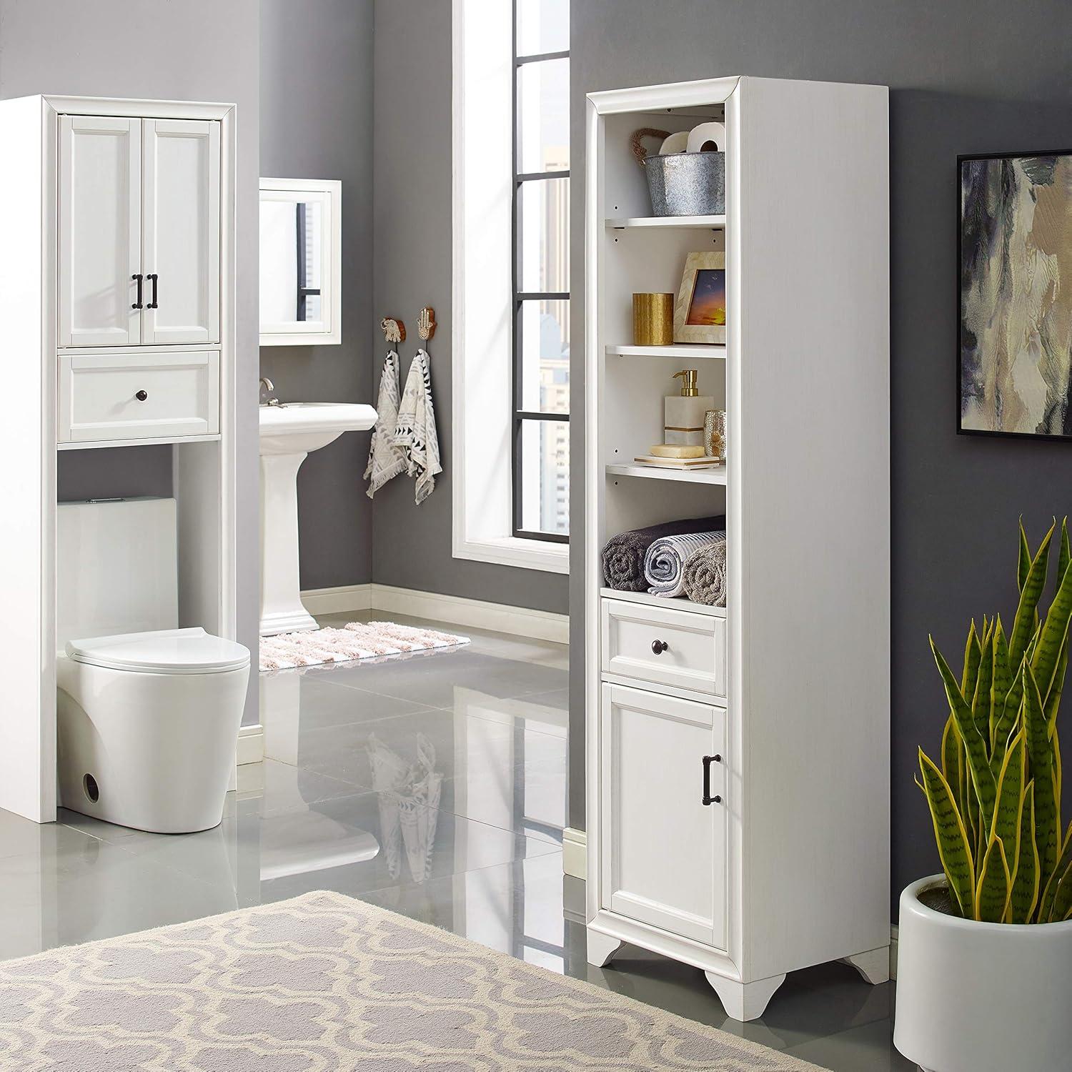 Tara White Linen Cabinet with Adjustable Metal-Hardware Shelving