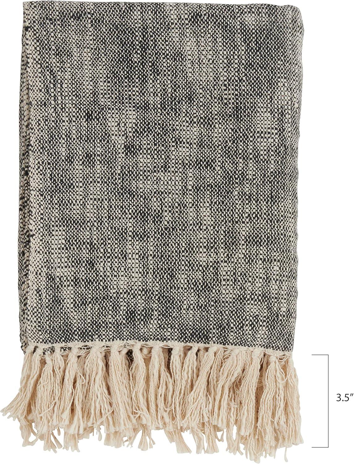 50"x60" Solid Throw Blanket with Tassels Black - Saro Lifestyle: Cotton Weave, Machine Washable, Cozy for Sofa or Bed