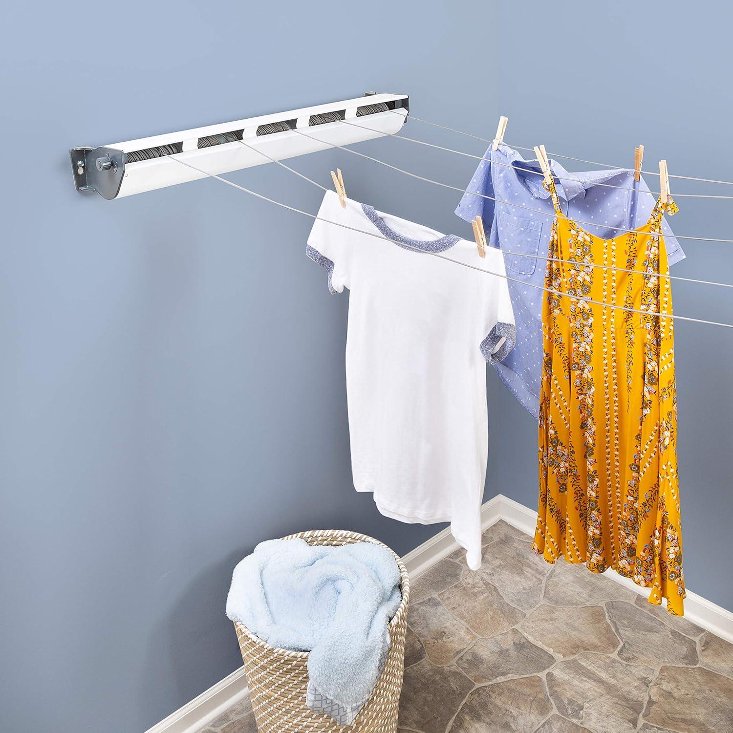 White 5-Line Retractable Clothesline for Indoor/Outdoor Use