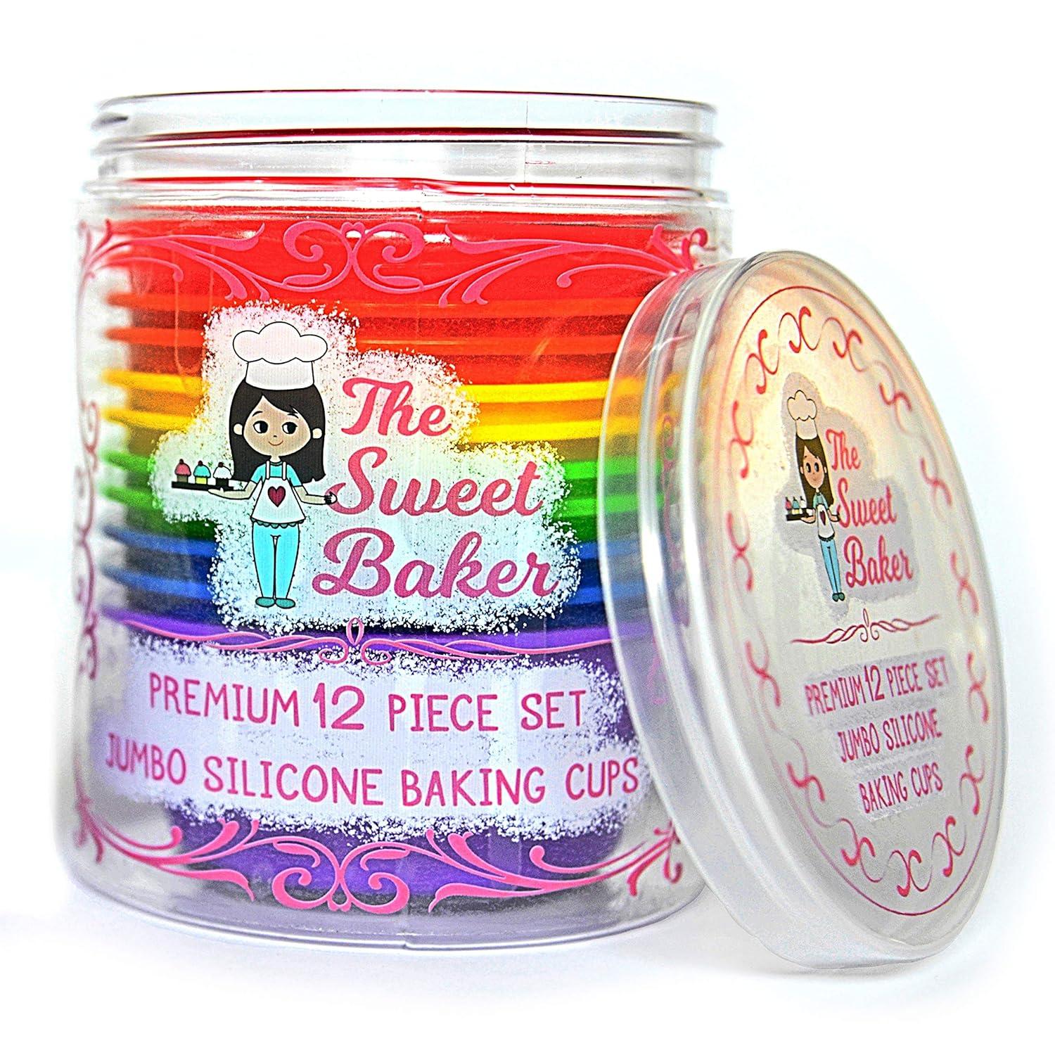 | Professional Jumbo Silicone Baking Cups | Premium 12 Piece Set | Reusable Cupcake Muffin Pans | BPA Free