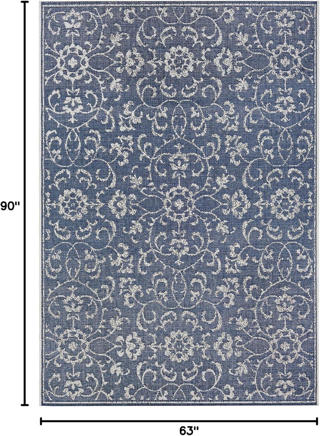 Couristan Monte Carlo Summer Vines Indoor / Outdoor Area Rug, Navy-Ivory, 5'3" x 7'6"