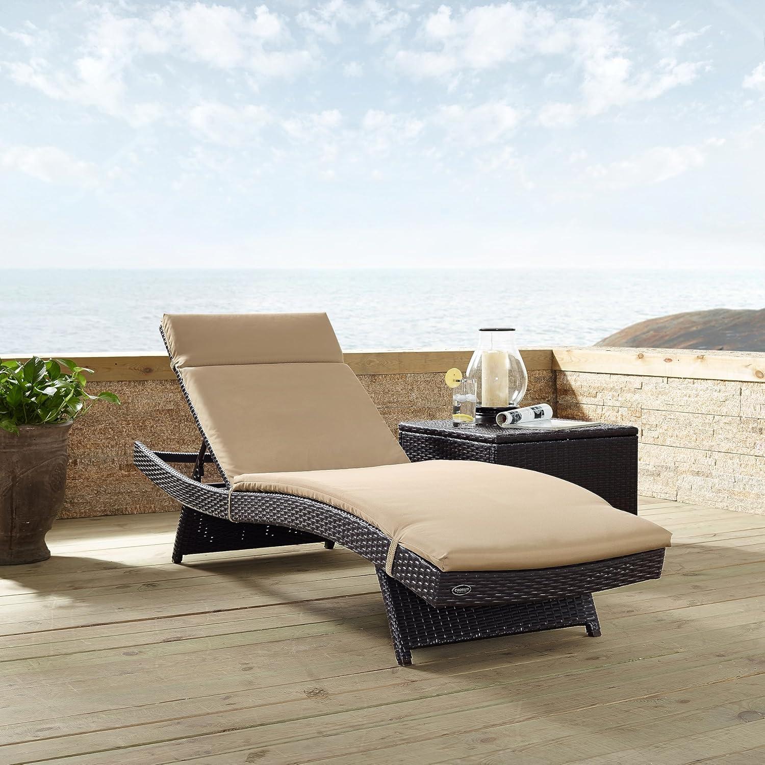 Biscayne Chaise Lounge with Mocha Cushion Brown - Crosley: Steel Frame, Weather-Resistant, Adjustable Back