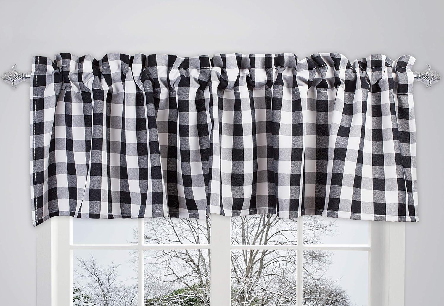 Aiking Home Checkered Kitchen Black/White Pattern Rod Pocket Curtains, 56” x 14” (2 Panels)