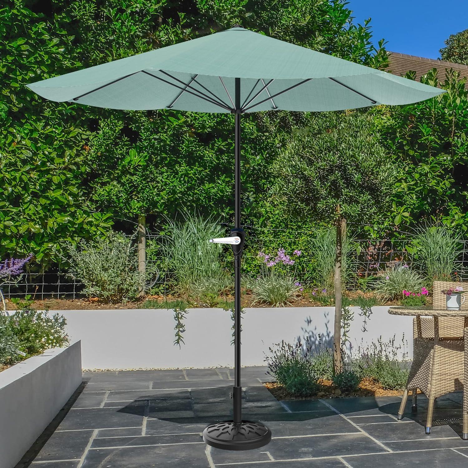 Pure Garden 9-ft Steel Green No-tilt Market Patio Umbrella with Base
