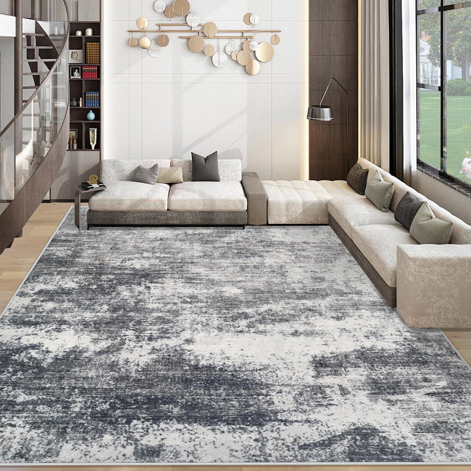 BERTHMEER 9'x12' Large Area Rugs for Living Room Bedroom Dining Room Office Farmhouse Abstract Modern Grey Rugs Washable Rugs Non-slip