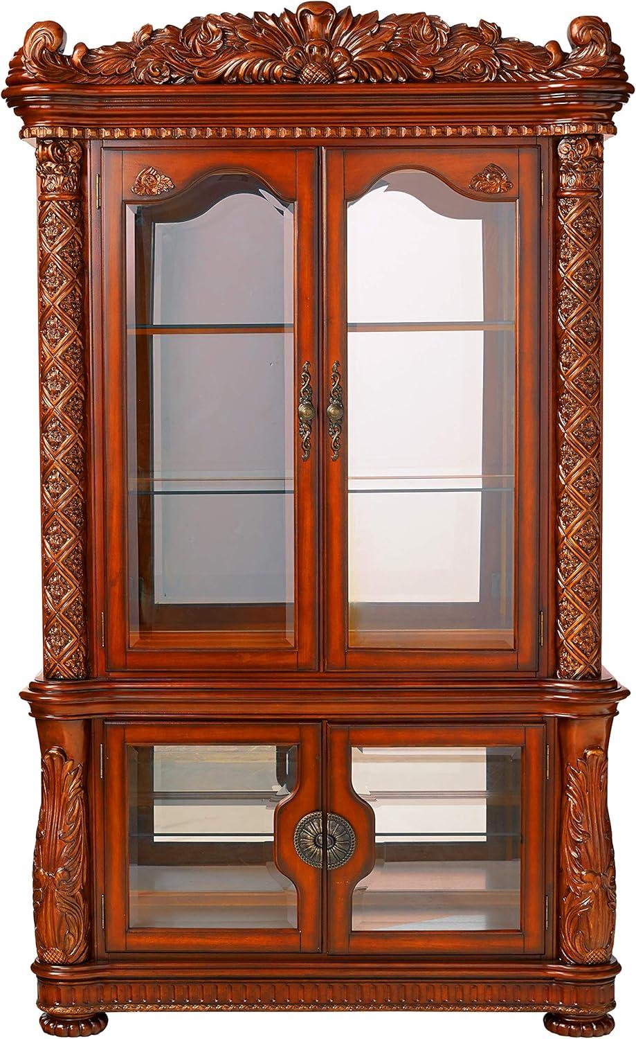 Vendome Cherry Lighted Curio Cabinet with Glass Shelves