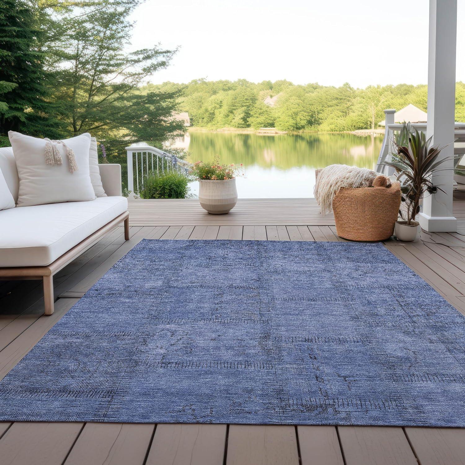 Blue Synthetic Flat Woven 8' x 10' Washable Area Rug