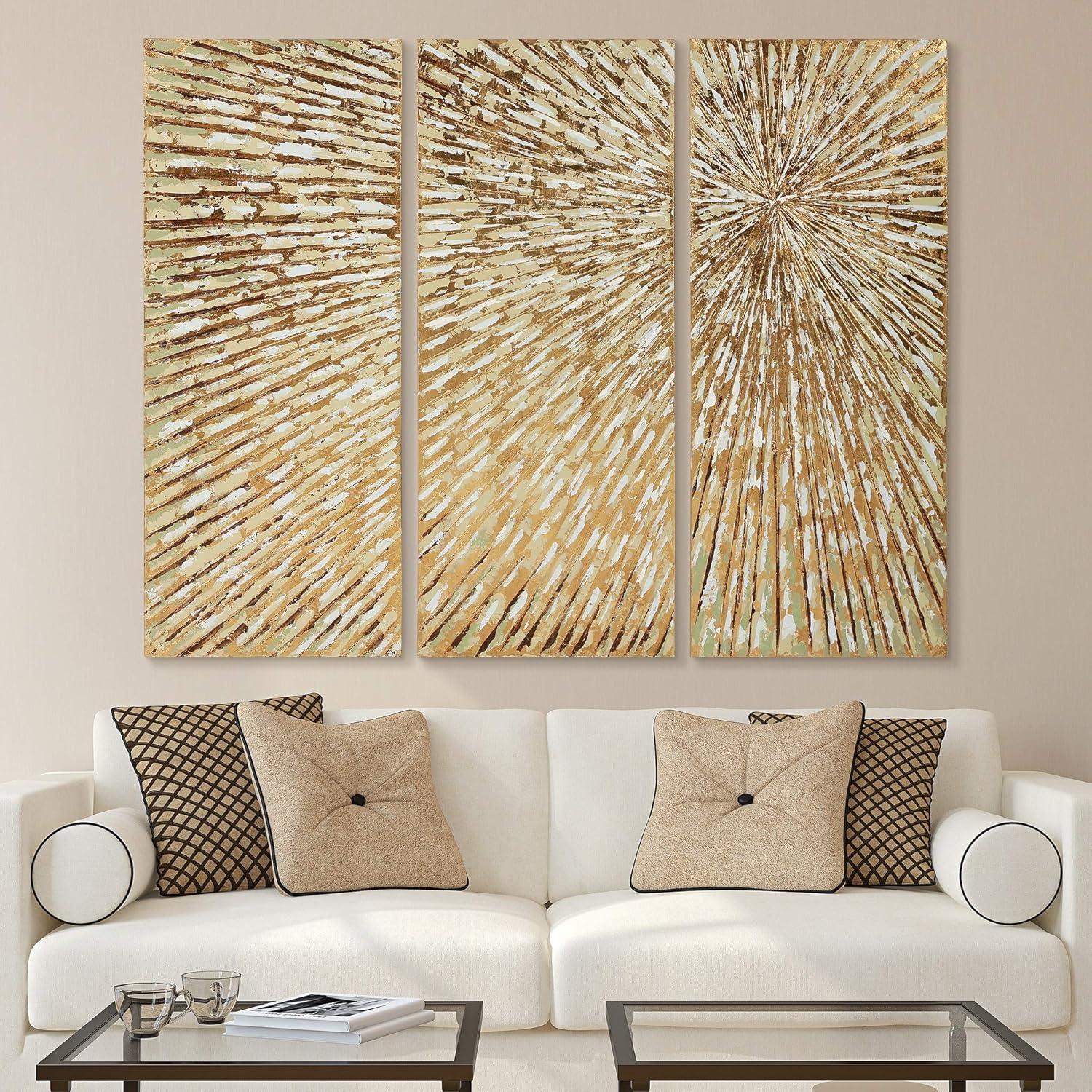 Sunshine Abstract Hand Painted Canvas Wall Art, Set of 3, by Martin Edwards, 48 " x 20 " each.