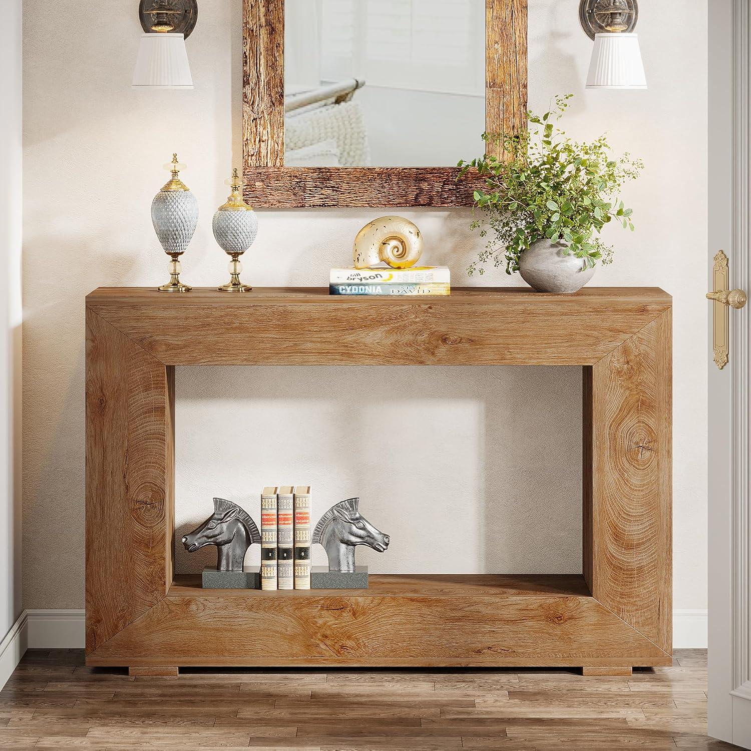 Farmhouse Rustic Wood Console Table with Storage, 47 Inches