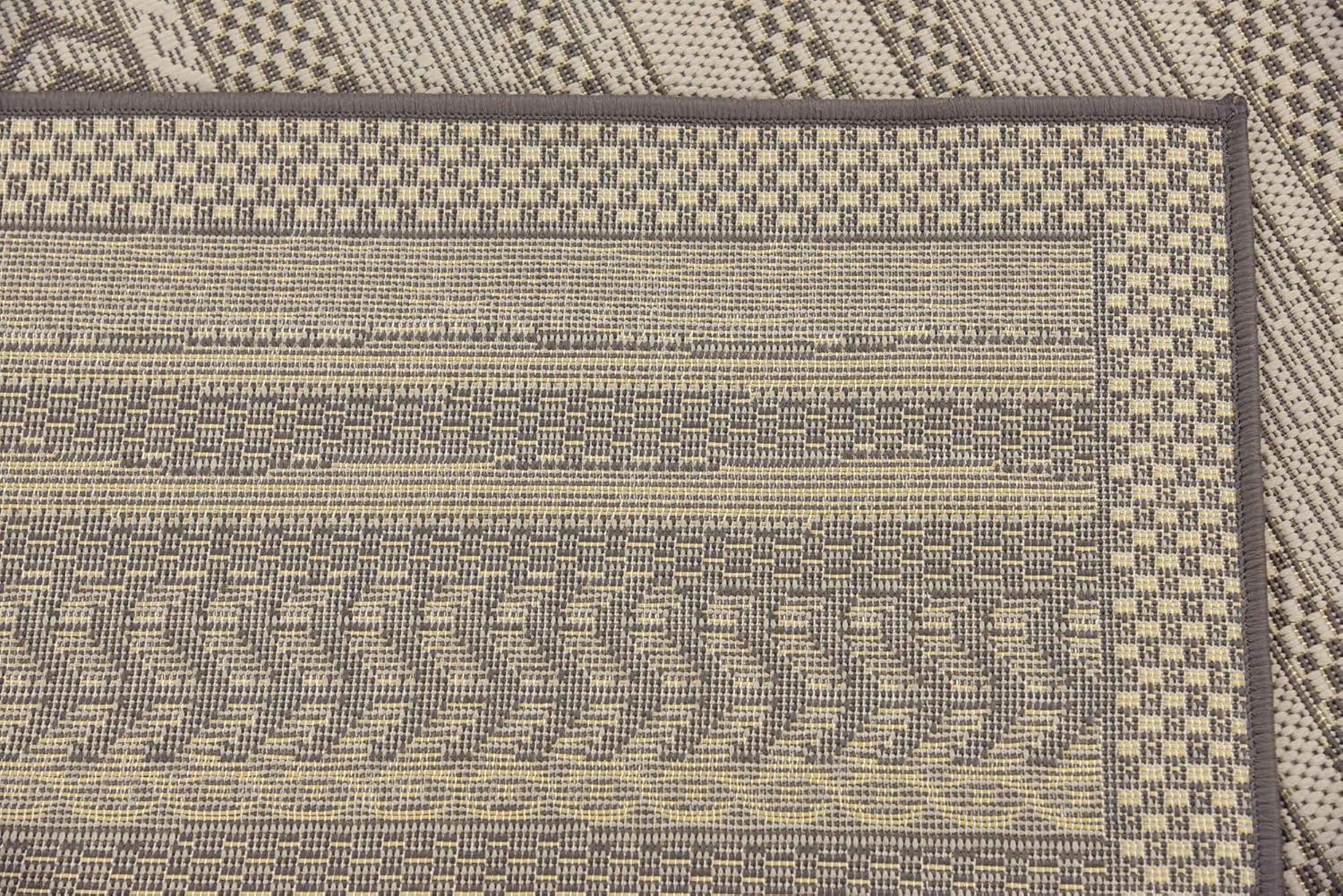 Unique Loom Outdoor Border Collection Area Rug - Lines (6' 1" Square Gray/Silver)