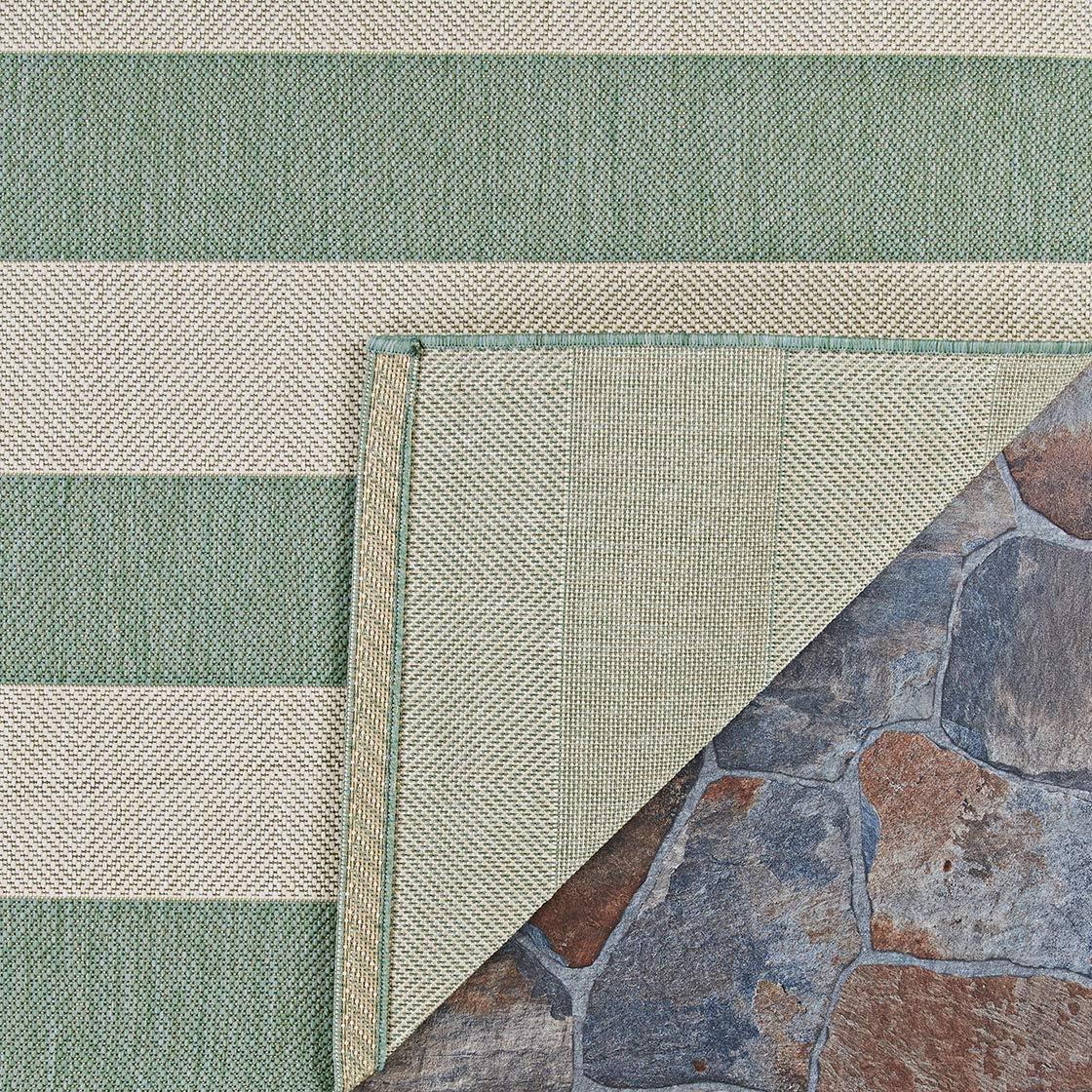 Couristan Afuera Yacht Club 2'2" x 7'10" Sea Mist Green and Ivory Stripe Outdoor Runner Rug