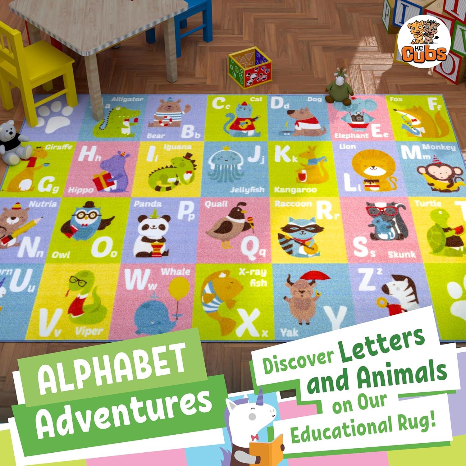KC CUBS Boy & Girl Kids ABC Alphabet Animal Educational Learning & Fun Game Play Area Non Slip Nursery Bedroom Classroom Rug Carpet, 3' 3" x 4' 11"