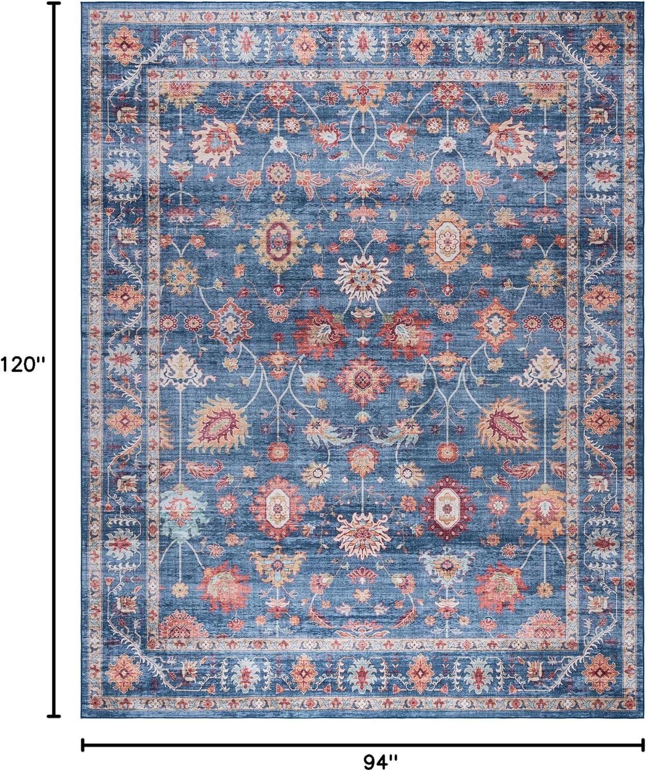 Gertmenian Crystal Print Cullen Navy Blue Multi Transitional Floral Border Washable Flat Pile Indoor Area Rug