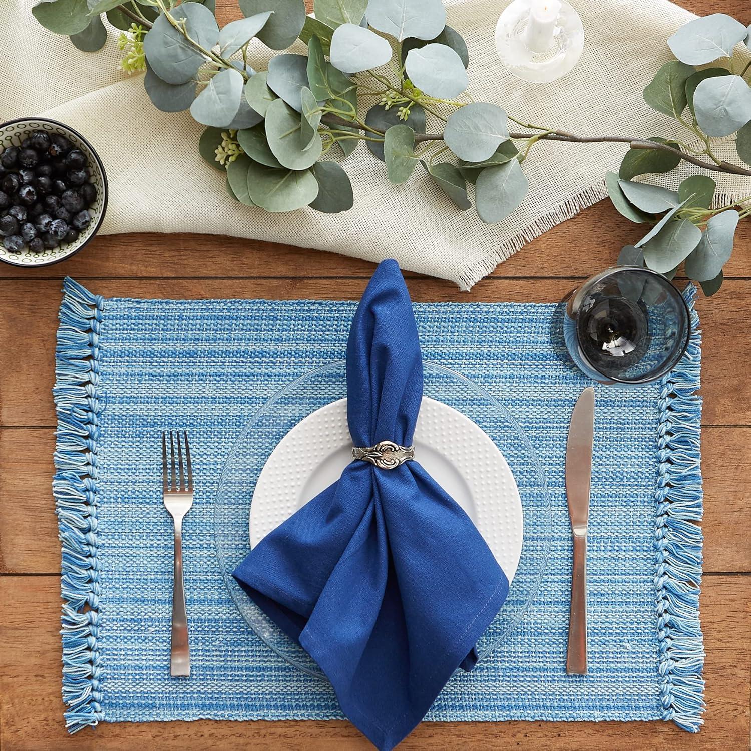 DII Variegated Light Blue Fringe Placemat (Set of 6)