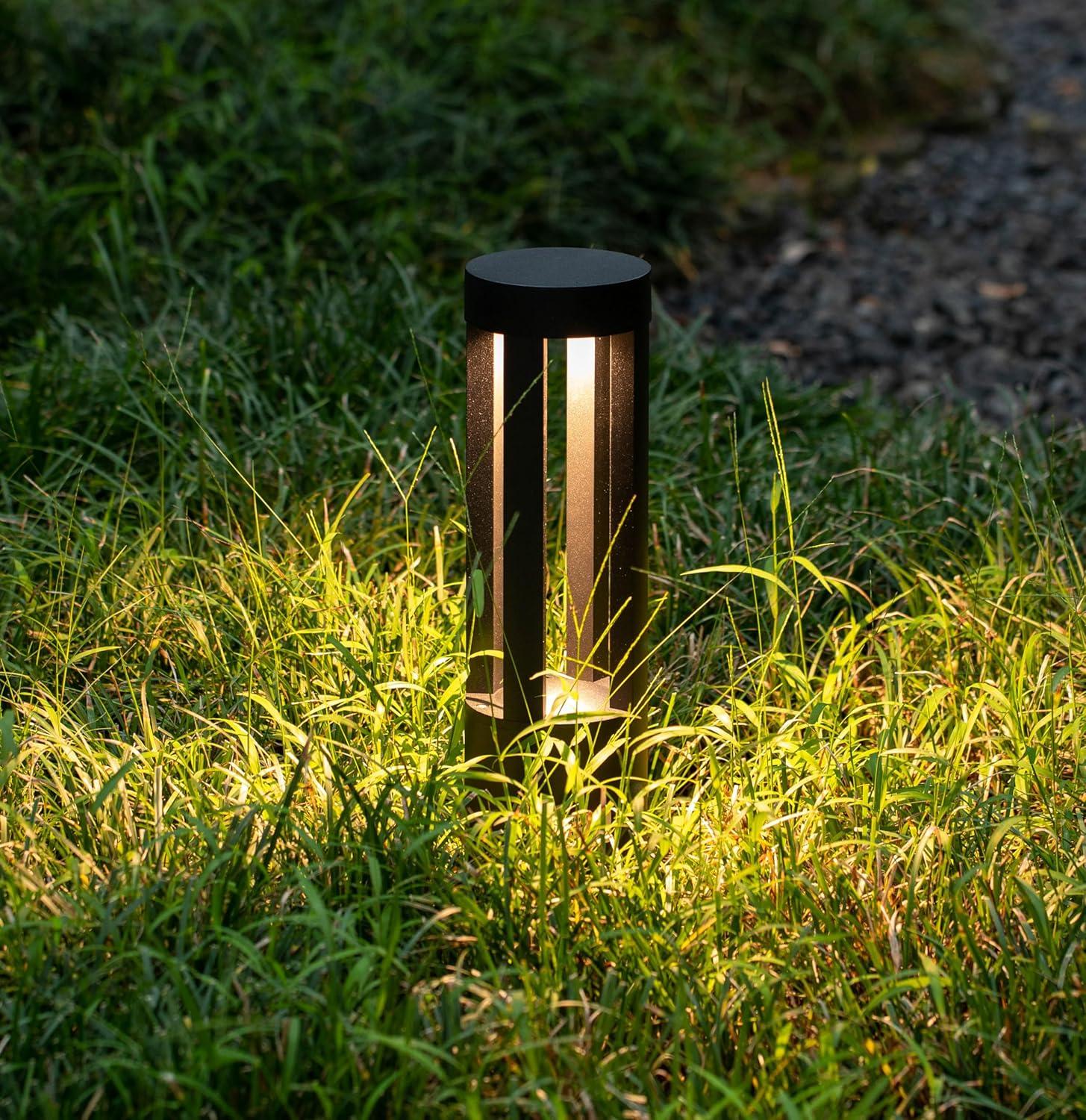 Gardenised Gardenised 15.75-inch Round Led Bollard Path Lights – Durable Decorative Aluminum Wired Landscape Lighting For Walkways, Gardens, Pools, Porches, Driveways, And Surrounding Areas, Black