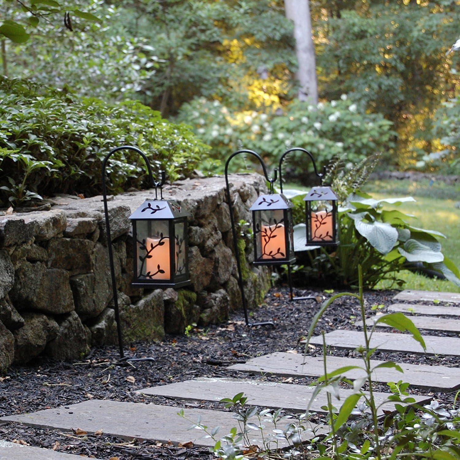 Bronze Floral Print LED Lantern with Flameless Candle