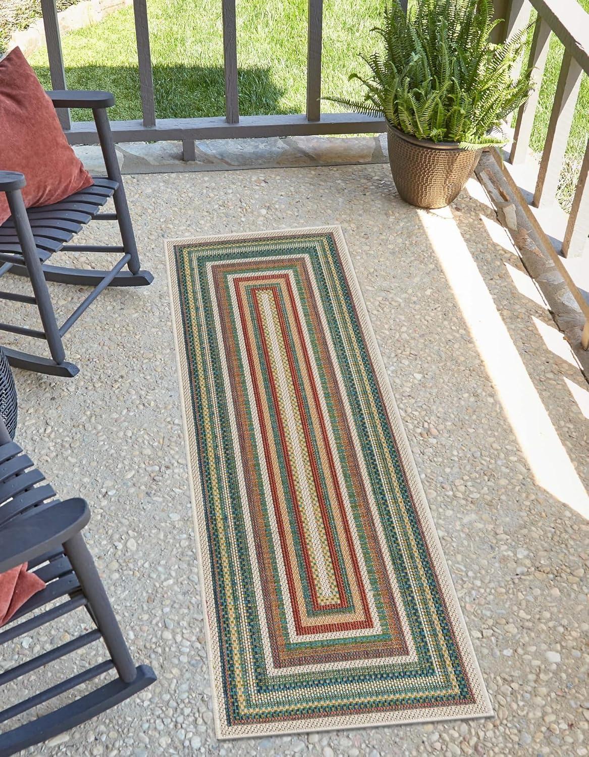 Blue and Ivory Rectangular Synthetic Outdoor Rug, 5' x 8'