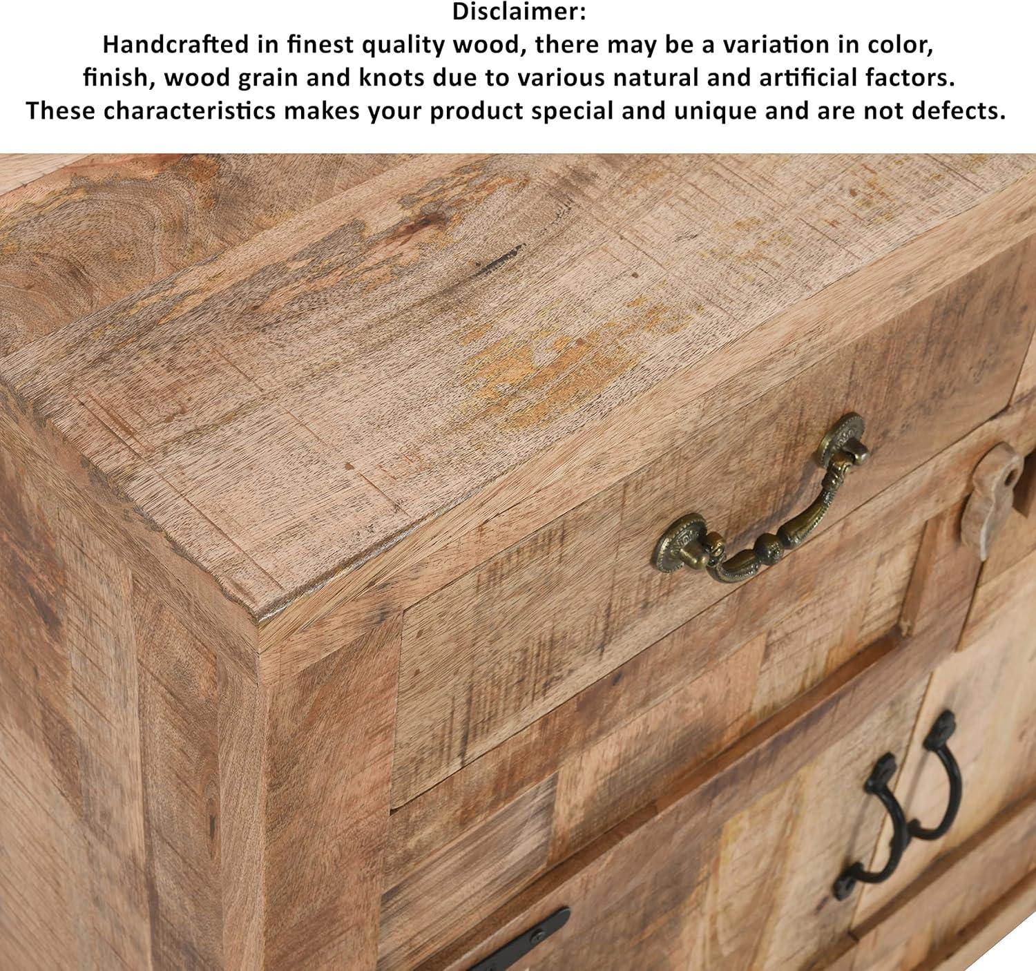 The Urban Port 39" Artisanal Farmhouse Style 2 Drawer Mango Wood Cabinet Console with 2 Door Storage Rustic Brown