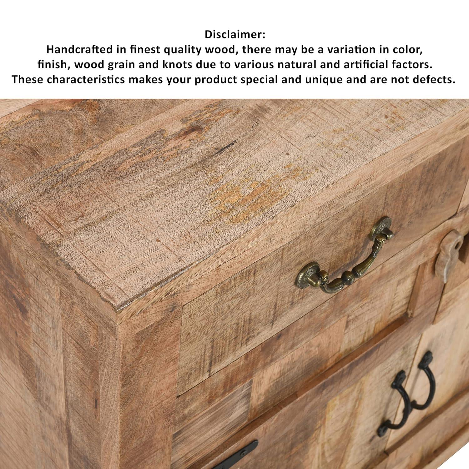 The Urban Port 39" Artisanal Farmhouse Style 2 Drawer Mango Wood Cabinet Console with 2 Door Storage Rustic Brown