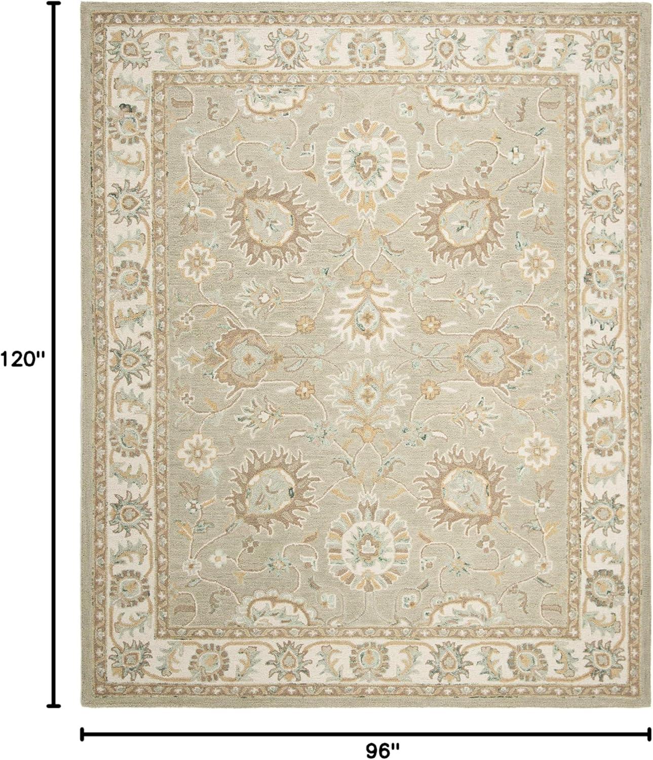 SAFAVIEH Blossom Fletcher Floral Bordered Wool Area Rug, Sage/Ivory, 8' x 10'