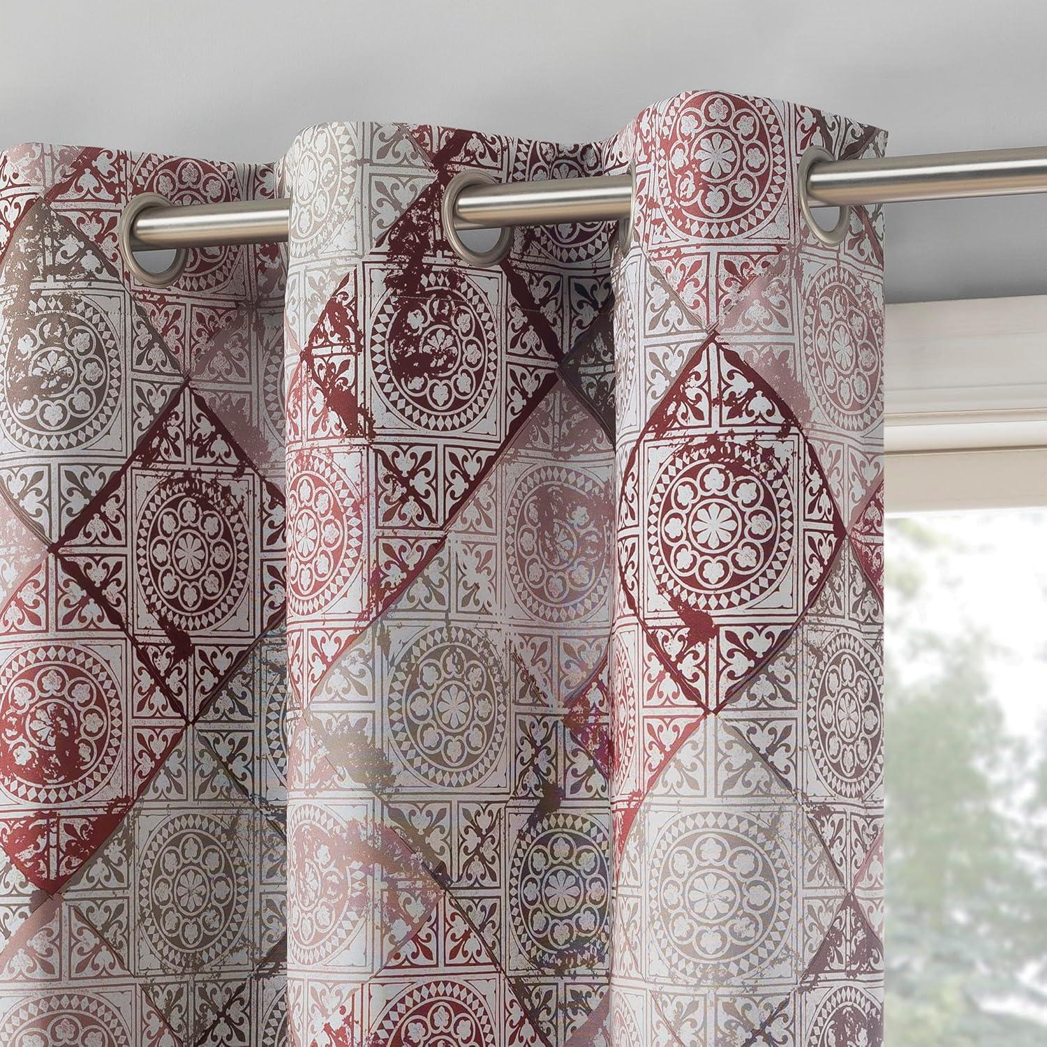 Rosewine Global Medallion Print Room-Darkening Polyester Curtain Panel