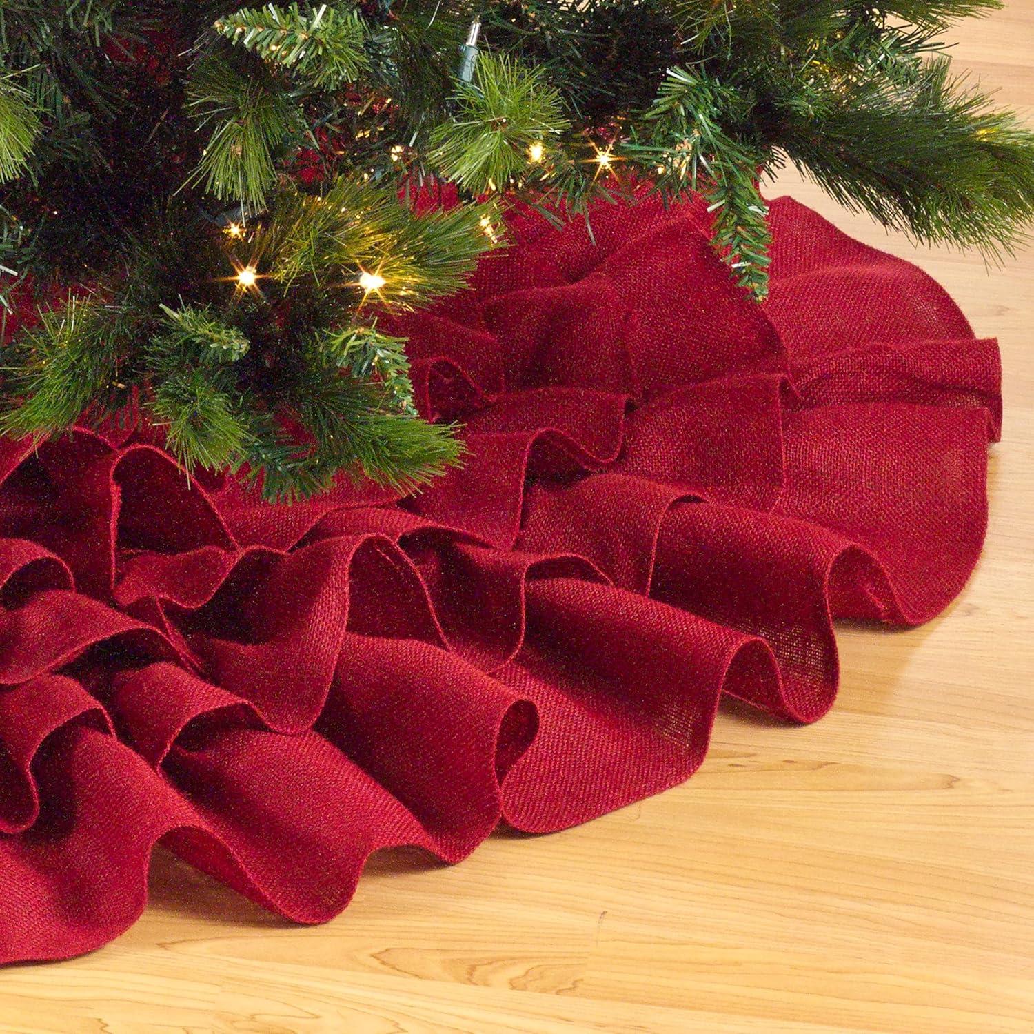 Saro Lifestyle Christmas Tree Skirt With Ruffled Edge, Red, 56" Round