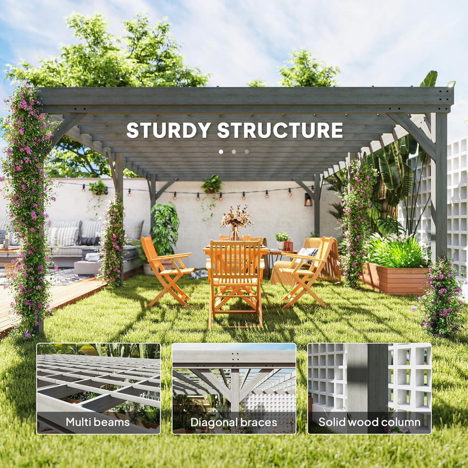 Outsunny 12' x 20' Wooden Pergola Grape Trellis, Outdoor Gazebo for Garden, Patio, Backyard, Deck, Gray