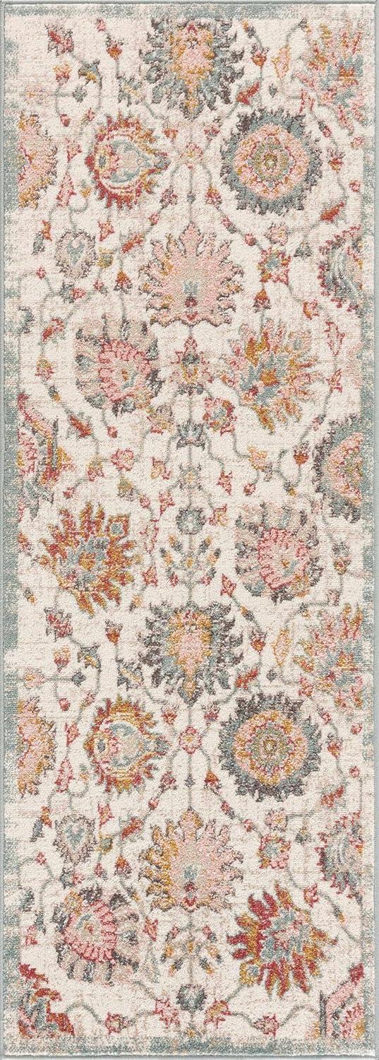 BoutiqueRugs Twilight Boho Vintage Colorful Oversized Area Rug - Farmhouse Traditional Floral Pink Rug for Living Room - Cream, Green, Sage, Red, Gray, Taupe, Pink - 8'10" x 12' (9x12 Area Rug)