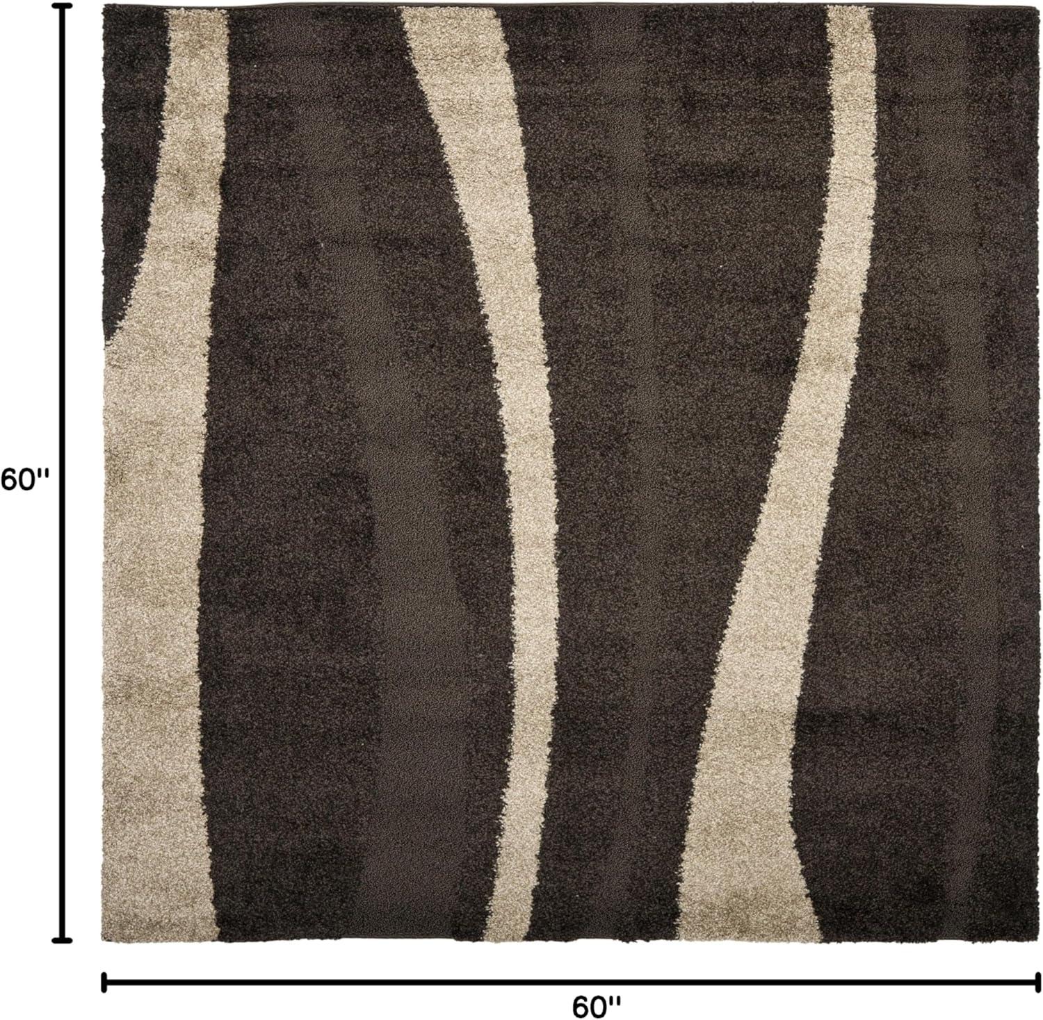 Florida Shag SG451 Power Loomed Indoor Area Rug - Dark Brown/Beige - 5'x5' Square - Safavieh