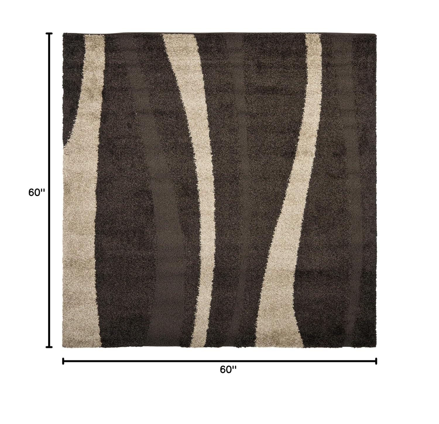 Florida Shag SG451 Power Loomed Indoor Area Rug - Dark Brown/Beige - 5'x5' Square - Safavieh