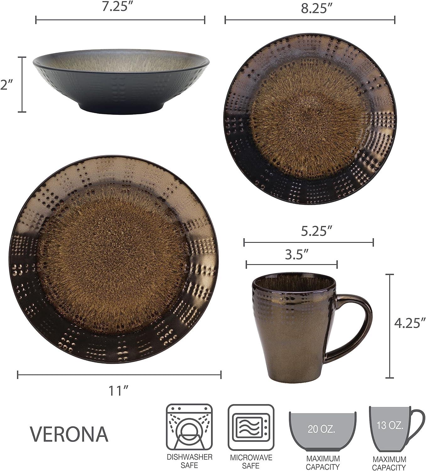 Verona Earth Tones Ceramic 16-Piece Dinnerware Set, Service for 4