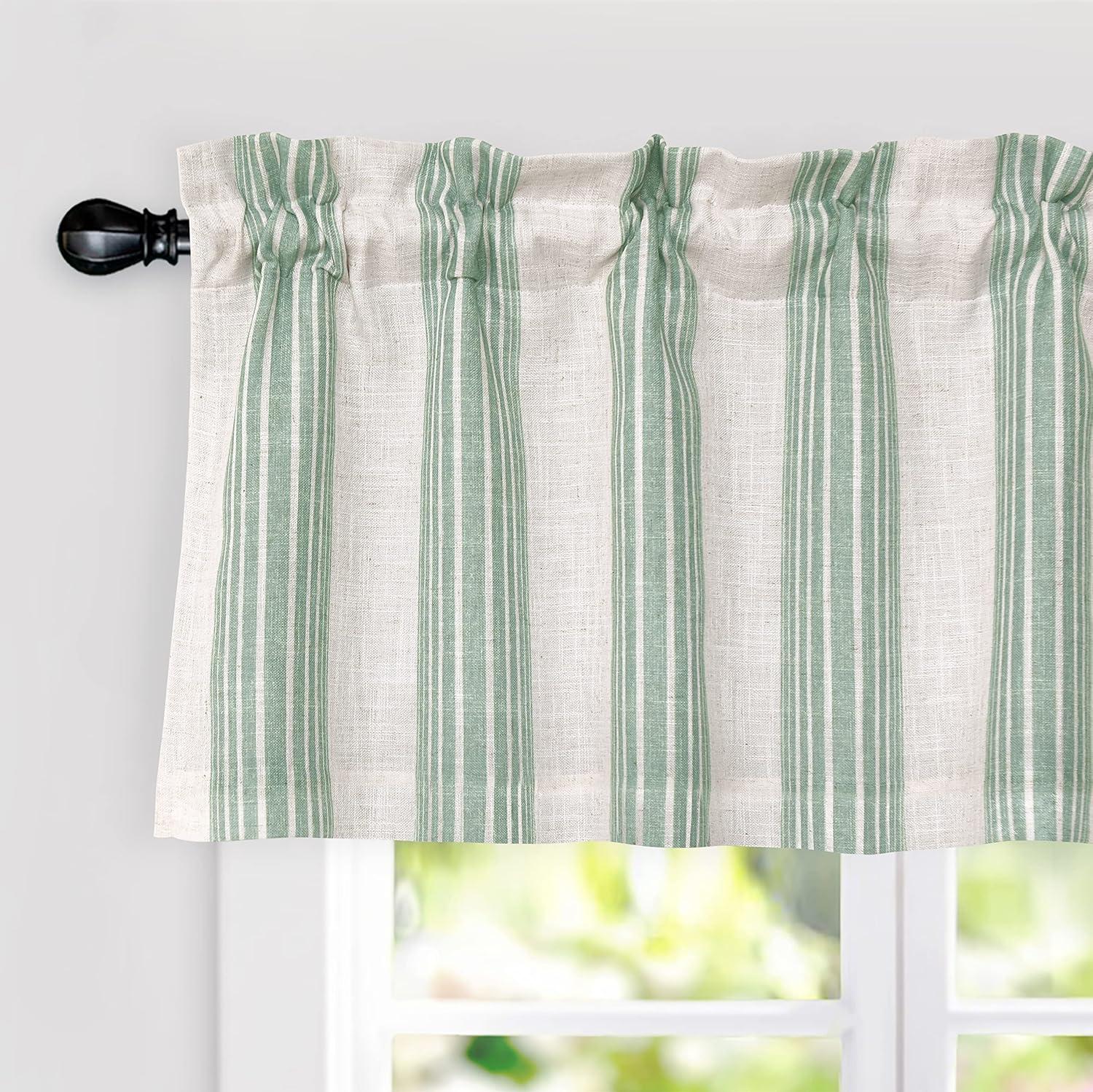 DriftAway  Chris Vertical Striped Pattern Linen Textured Blackout Window Curtain Valance Green 52" width x 18 " length