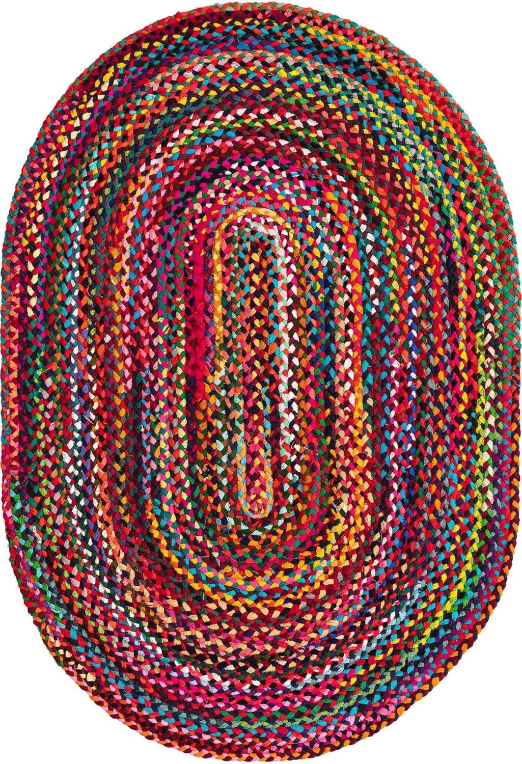 Unique Loom Braided Chindi Collection Area Rug - Layer (4' 1" x 6' 1" Oval Multi/Blue)