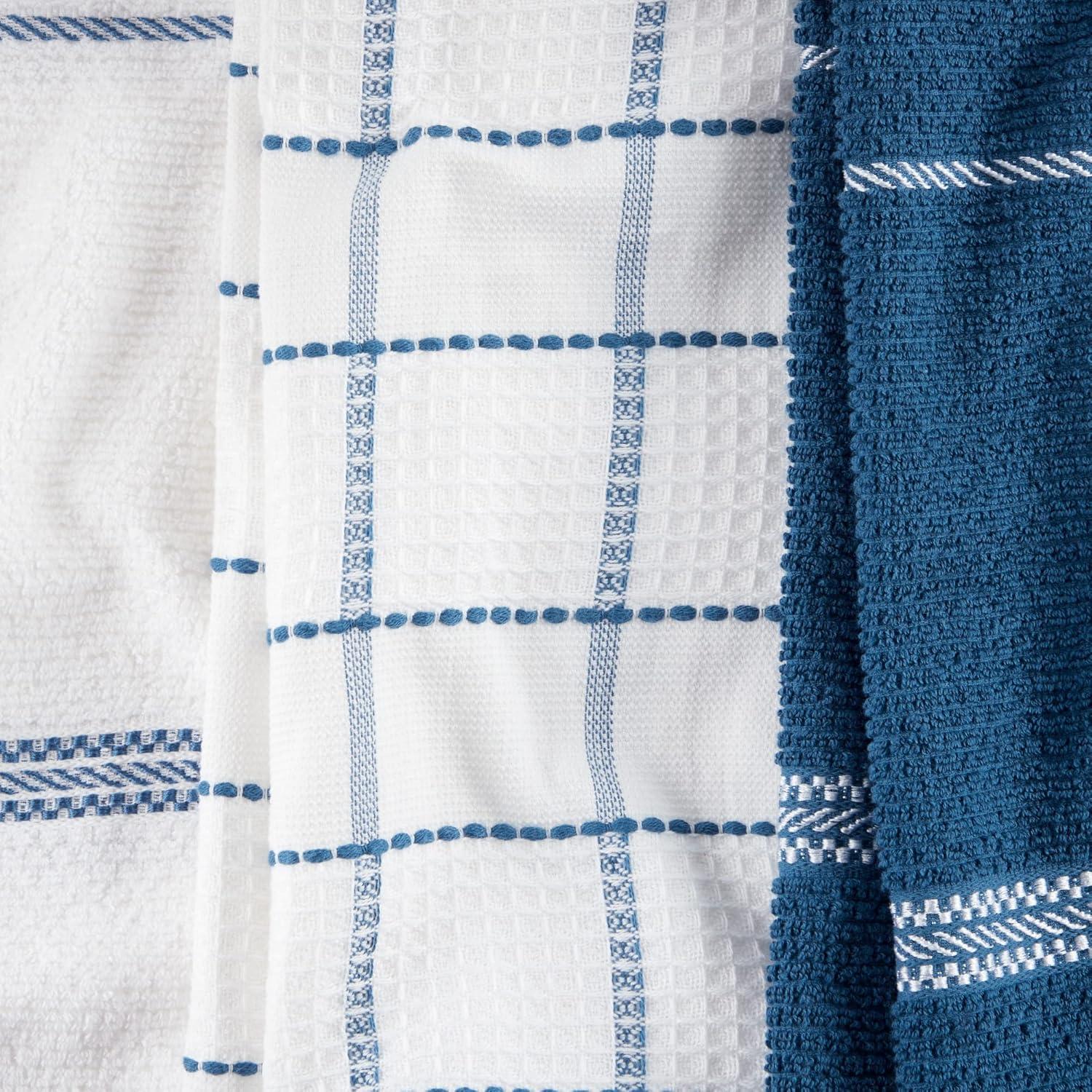 Navy Blue and White Cotton Waffle Kitchen Towel Set, 6-Pack