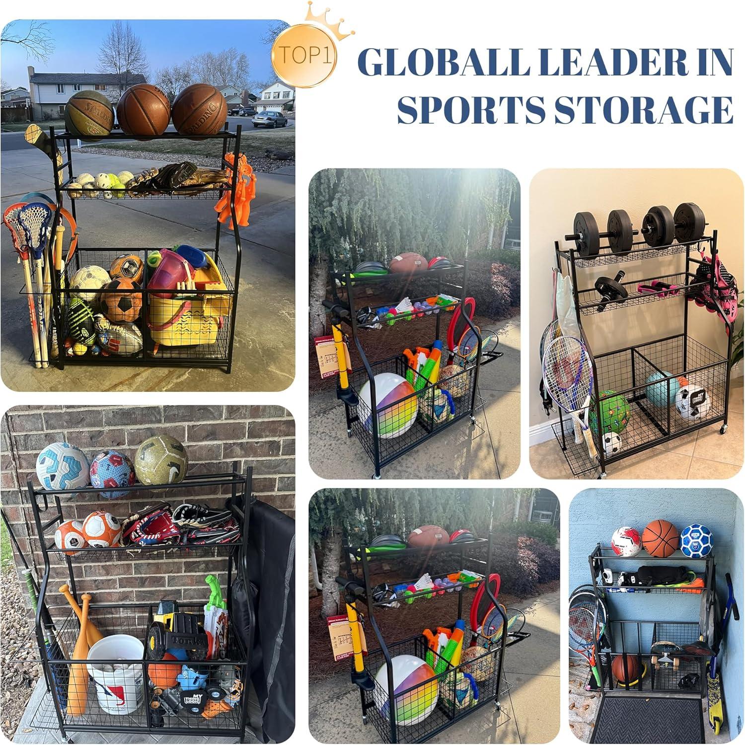Mythinglogic Garage Storage System, Garage Organizer with Baskets and Hooks, Sports Equipment Organizer for Sports Gear/Toys,Garage Ball Storage