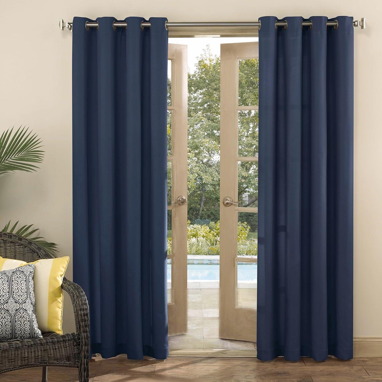 84"x54" Sailor Indoor/Outdoor UV Protectant Room Darkening Grommet Top Curtain Panel Dark Blue - Sun Zero: Living Room & Outdoor Use