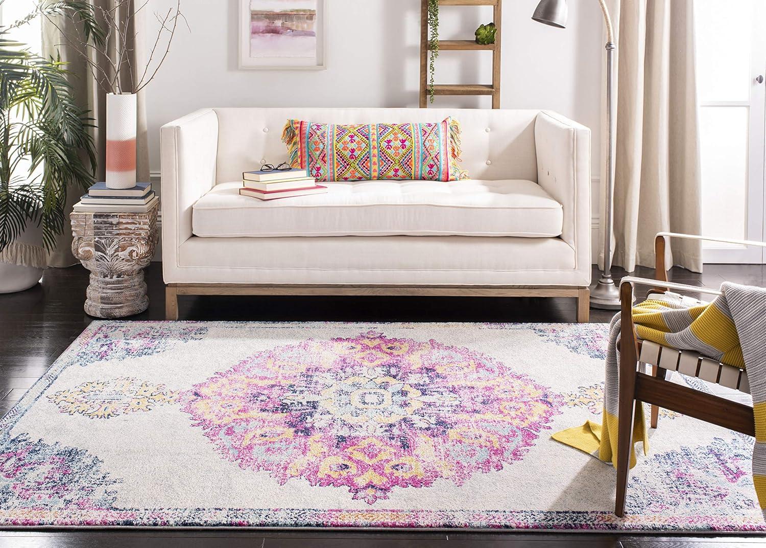 SAFAVIEH Madison Tanesha Distressed Floral Area Rug, Ivory/Fuchsia, 8' x 10'