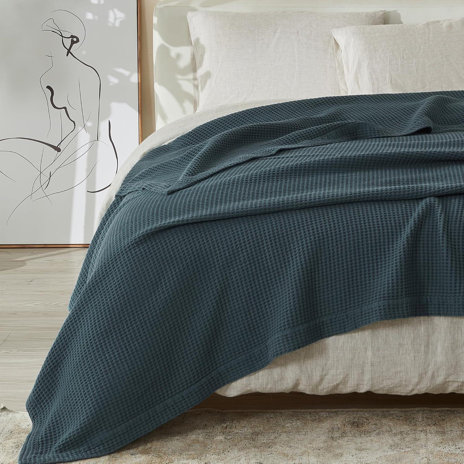 Vintage Comfort 100% Cotton Waffle Weave Thermal Bed Blanket, Twin