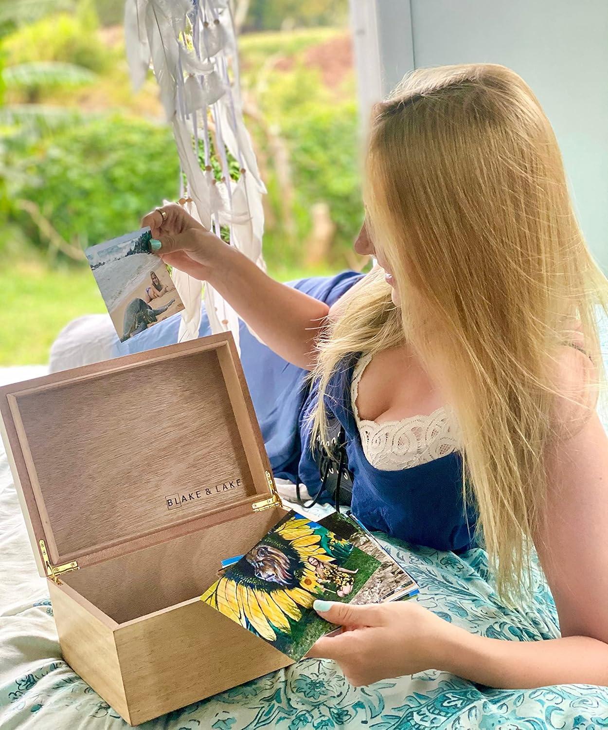 Black Wooden Storage Box with Hinged Lid and Locking Key- Large Keepsake Box with Lock - Wood Chest with Matte Finish - Store Jewelry Keepsakes Photos Gift Boxes (Black)