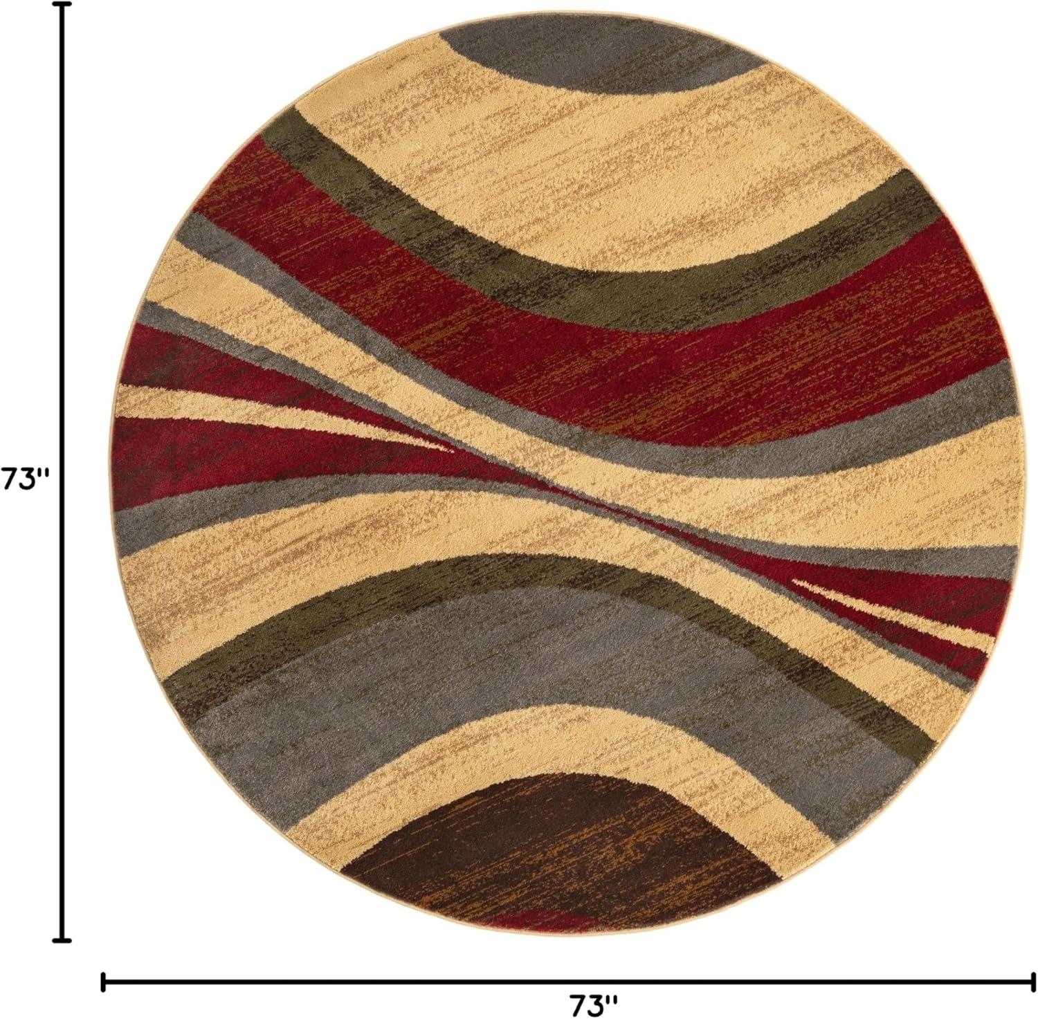 Unique Loom Barista Collection Area Rug - Ngada (6' Round Beige/Red)