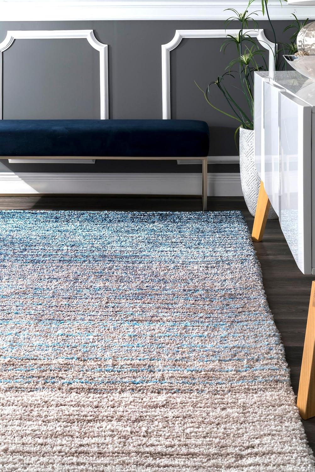 Luxurious Striped Shag Blue Multi 4' x 6' Area Rug