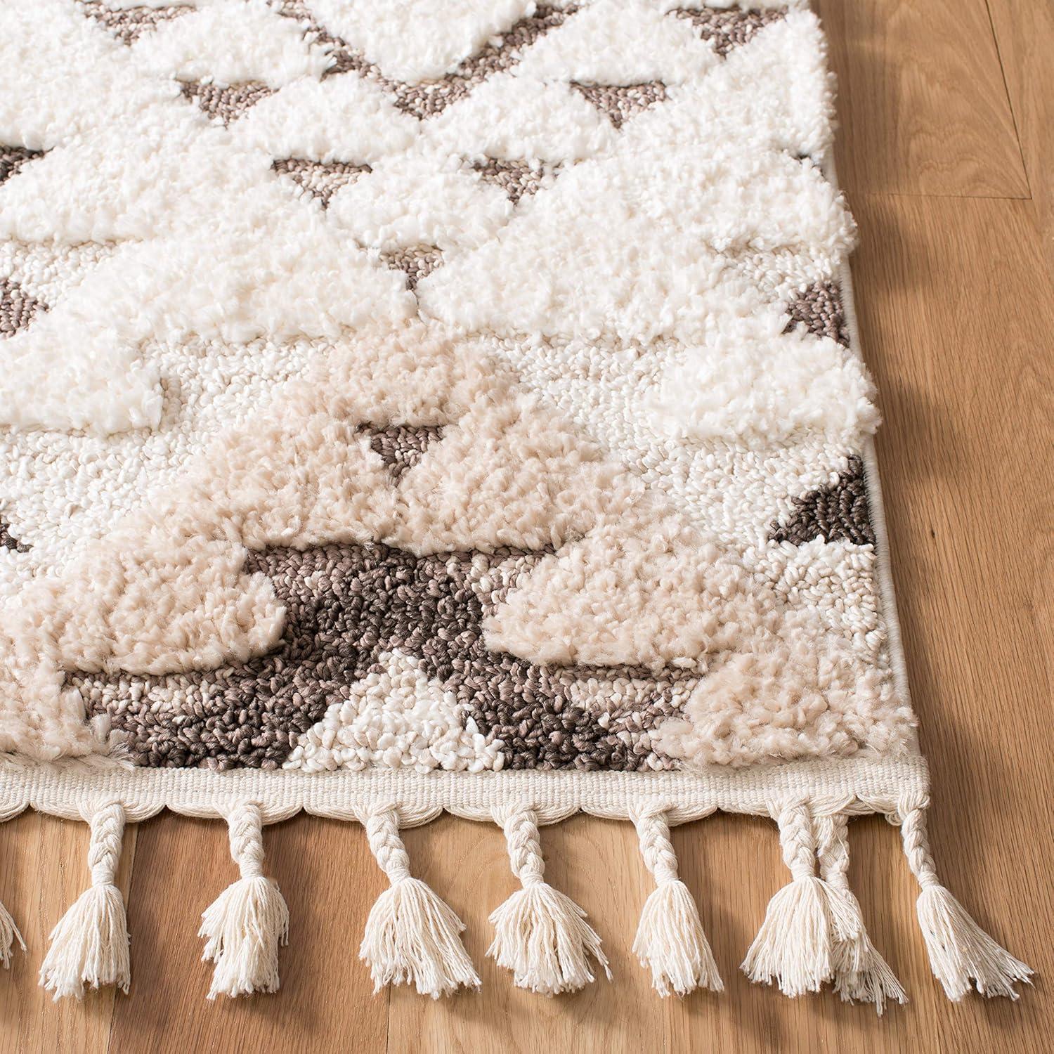 Moroccan Tassel Shag MTS688 Power Loomed Indoor Area Rug - Ivory/Brown - 9'x12' - Safavieh