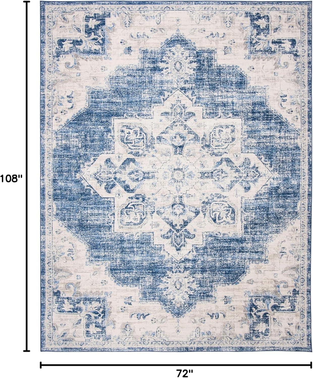 Brentwood BNT865 Power Loomed Indoor Area Rug - Ivory/Navy - 6'x9' - Safavieh