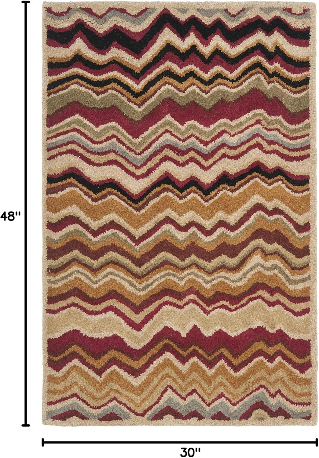 SAFAVIEH Wyndham Joanna Chevron Wool Area Rug, Red/Multi, 2'6" x 4'